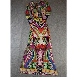 Etro Dress Womens 42 US 6 Maxi Gown Multicolor Print Paisley Floral Long Sleeve